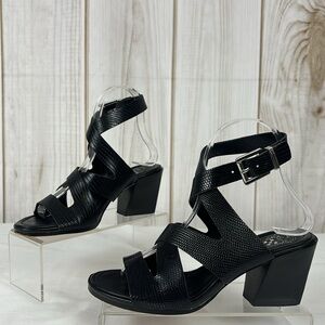 Vince Camuto Leather Gladiator Heels Stacked Chunky Heel Sandals Black Size 5